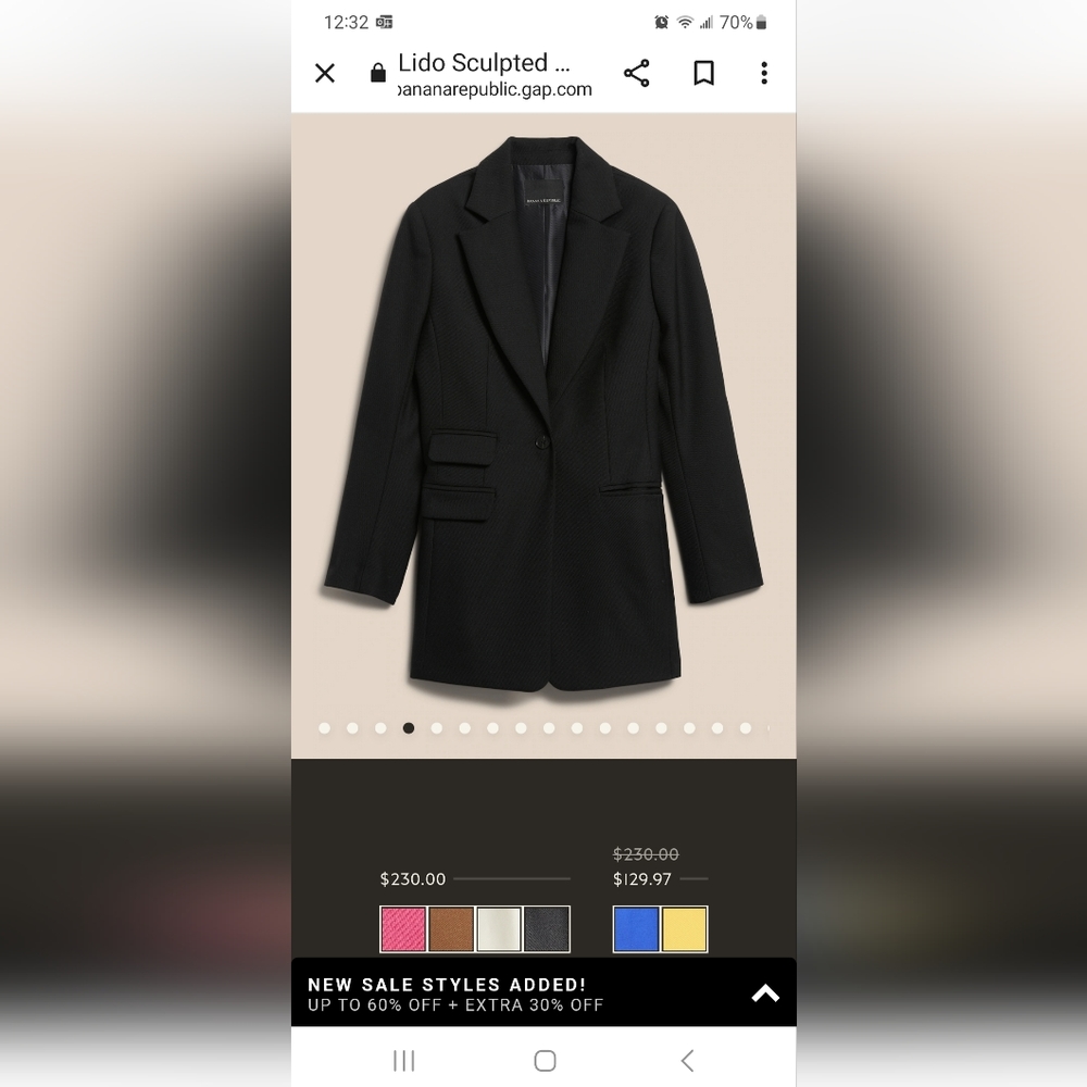 New Banana Republic Lido Long Wool Sculpted Blazer Size 12